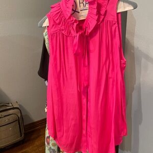 Trina Turk, sleeveless hot pink ruffled neck dress